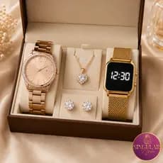 Kit Feminino Luxo Relógio Digital + Relógio dourado Gold Colar Brincos Presente Feminino