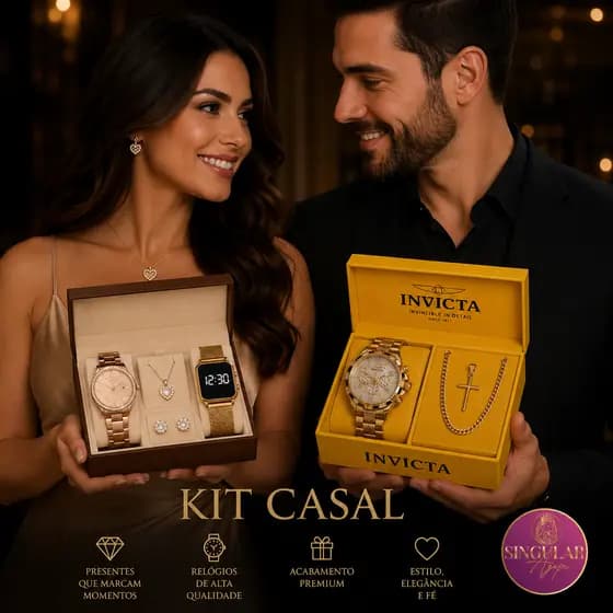 💝⌚💎Kit Casal Premium | 2 Relógios Feminino e 1 Masculino + Acessórios em Aço Inox | Presente Perfeito