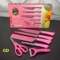 Kit de jogo de Faca Rosa Profissional Cozinha Churrasco 6 Peças Faca Cutelo Tesoura Descasdor