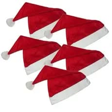 Kit 5 Gorros Touca Chapeu Papai Mamãe Noel Vermelho Festa De Natal
