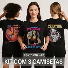 Kit 3 Camisetas Femininas Conjunto de Academia 100% Algodão Camiseta Larga