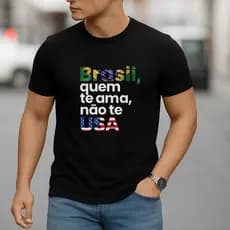 Camisa Masculina Algodão Frase Irônica Política Brasil x EUA Estampa Nacional Protesto Bolsonaro