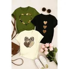 Kit 3 Blusas 100% Algodão – Confortáveis, Macias, Estampas de Coração, Casual e Moderna