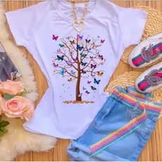 T-shirt Feminina Blusa Camiseta Borboletas Promoção