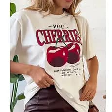 Camiseta Feminina Red Cherry Estilosa Algodão Premium T Shirt Moda Blogueira Tendência