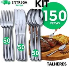 150 Talheres Inox 50 Facas c/ Serra 50 Garfos 50 Colheres de Sopa Mesa Jogo de Talher