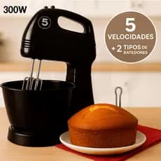 Batedeira Elétrica Planetária 300W 5 Velocidades Tigela 2,5L – Branco e Preto