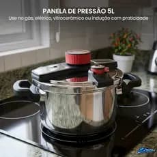 Panela de Pressão 5L Inox Indução Gás Elétrico Vitroceramico Trava Tampa Fundo Reforçado Completa