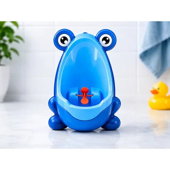 Mictório Infantil Sapinho Para Menino Desfralde Com Hélice Giratória Parede Azul