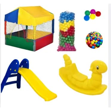 Piscina Infantil 1x1 com Escorregador Baby, Gangorra Nhoca e 500 Bolinhas