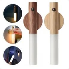 Kit 2 Luminarias Led Recarregável Sensor de Movimento Arandela design Madeira Natal Parede Magnética
