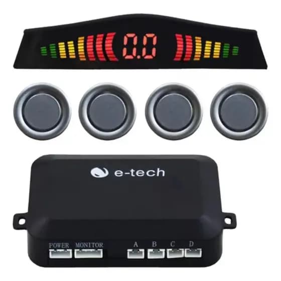 Sensor Estacionamento Ré Prata 4 Sensores Display Cores E tech