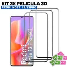 Kit 3x Película Frontal Redmi Note 13/13 Pro 5g Vidro 3d Temperado + Kit Aplicação