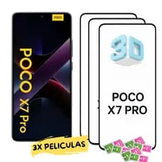 Kit 3 Pelicula Para Poco X7 Pro Vidro Temperado Full Glass Frontal + Kit Aplicação