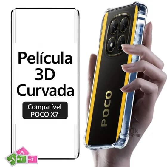 Kit Poco X7 Pelicula Curvada Vidro 3d + Capinha Tpu Transparente Borda De Proteção Premium