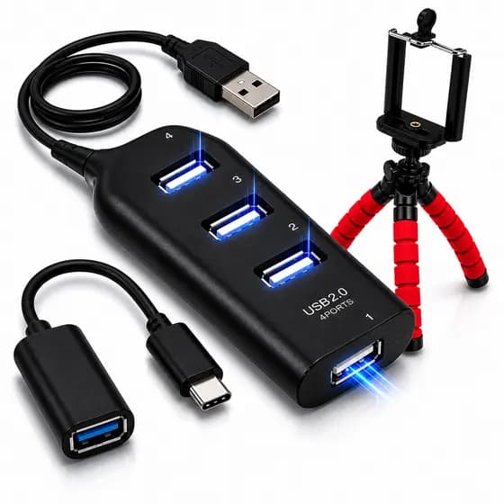 Mobilador Para Celular Com Hub Usb 4 Portas 2.0 Suporte Tripe Adaptador Otg Tipo C Ou Micro Usb Ultra Rapido Gamer