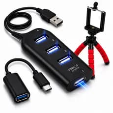 Mobilador Para Celular Com Hub Usb 4 Portas 2.0 Suporte Tripe Adaptador Otg Tipo C Ou Micro Usb Ultra Rapido Gamer