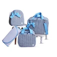 Kit De Bolsa Mala Maternidade 4 Peças Jeans Super Luxo