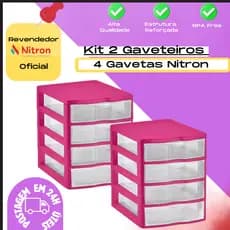 Kit 2 Gaveteiro Plástico Organizador Multiuso C/4 Gavetas Nitron