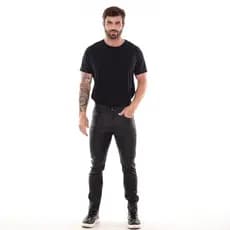 Calça masculina slim fit jeans básica vinil calça brilhosa resinada