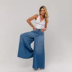 Calça  Jeans Maxi Wide Leg Moda Tendência Europa Pantalona