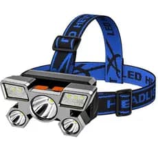 Lanterna de cabeça 5 leds luz frontal recarregável usb