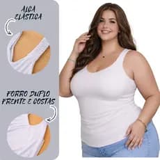 Blusa Regata Feminina Plus Size Canelada Forro Duplo Alça Elástica Verão