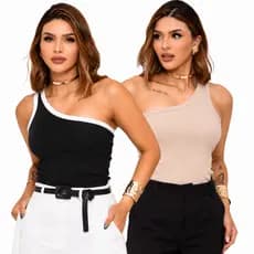 Kit 2 Blusa Feminina Mula Manca Canelada Ombro Só Básica Blogueira