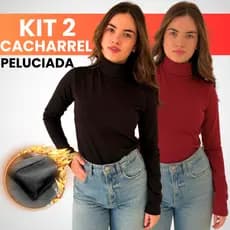 Kit 2 Blusa Feminina Cacharrel Peluciada Flanelada Grossa Suplex Premium Manga Longa Gola Alta
