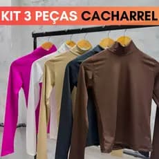 Kit 3 Blusa Feminina Cacharrel Manga Longa Gola Alta Segunda Pele Suplex Modeladora Inverno
