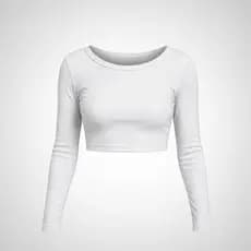 Blusa Feminina Cropped Canoa Canelado Manga Longa