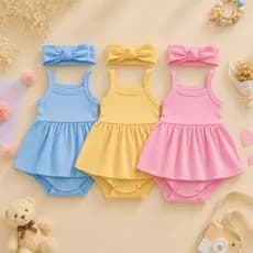 Macacão Vestido Canelado Conjunto Laço Fofo Body Tapa Fralda Conforto