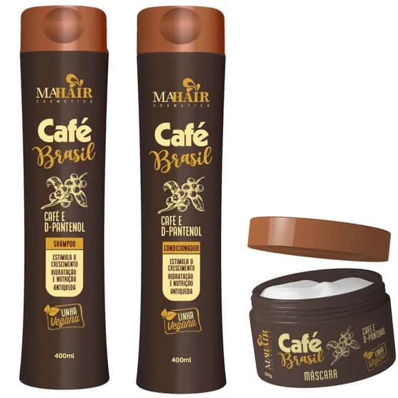 Kit Capilar Shampoo Condicionador e Máscara Capilar Café Brasil Mahair Nutrição Oferta Relâmpago!