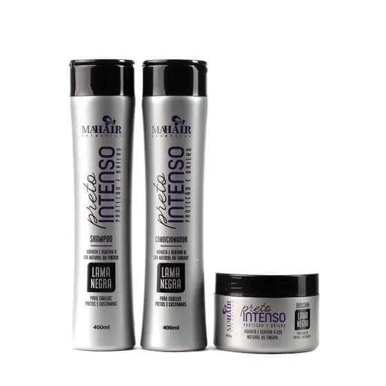 Kit Capilar Shampoo Condicionador e Máscara Capilar Preto Intenso Lama Negra Mahair Promoção!