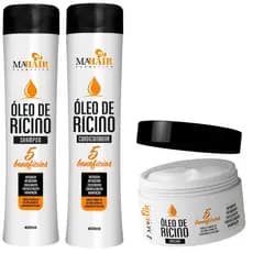 Kit Capilar Shampoo Condicionador e Máscara Capilar Óleo de Rícino Mahair Oferta Relâmpago!