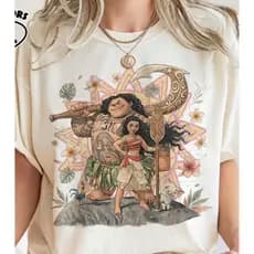 Camiseta Unissex 100% Algodão Adulto/Infantil Estilosa Filme Desenho Moana - Moana e Maui