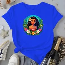 Camiseta Personalizada Desenho Moana Com Flores 100% Algodão Unissex