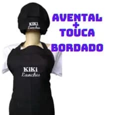 avental  personalizado bordado + touca personalizada  unissex avental c/ bolso touca c/elástico.