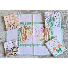 Kit c/5 Pano de Prato Copa Grande Cobre Tudo para Cozinha Estampados com Viés 89x68 Top