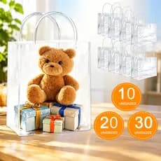 Sacola PVC Transparente com Botão Kit 10/20/30 Unidades, Reutilizável Embalagem de Presente para Festas e Eventos