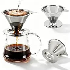 Coador de Café Inox Tamanho 103 com Pegador de Silicone Filtro Reutilizável Sem Papel para Café e Chá