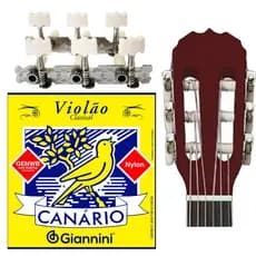 Tarraxa para Violão Nylon  pino grosso e  Jogo Cordas Giannini Canário