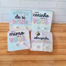 50 Pares de Brincos Perola com Tag Personalizado - Mimo Cliente