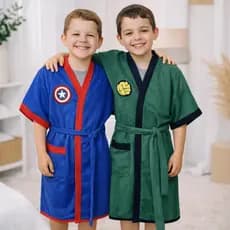 Roupão Infantil Meninos Adolescente Personagens Tecido Felpudo e Atoalhado Bordado 100% Poliéster