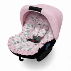 Kit Capa de Bebe Conforto + Protetor de Cinto + Capota Solar 100% Algodão Nuvem Rosa Tamanho Universal