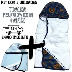 Kit com 2 Toalha De Banho Bebe Dupla Face Modelo Luxo Com Capuz Forrada com Fralda 100% Algodão