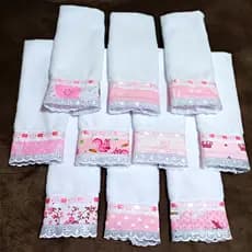 Toalhinha para Bebê de Ombro com Laise 5 unidades Passeio Modelo LUXO 100% Algodão Estampadas