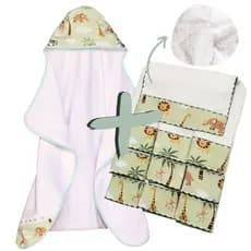 Toalha de Banho Bebe Dupla Camada + 6 Toalhas de Ombro para Bebê 100% Algodão Estampada