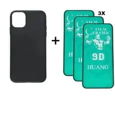 Kit 4em1 Case Preta + 3 Películas Cerâmica Proteção Tela Compatível iPhone 11 12 13 14 15 16 pam