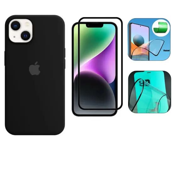 Kit 2em1 Case Preta + Película Cerâmica 3D Compatível iPhone XS 11 12 13 14 15 16 pam